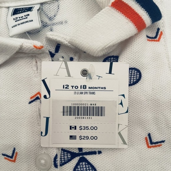 NWT Janie And Jack Infant White Sports Tennis Print Sleeveless Polo 12-18 Months - Picture 5 of 6
